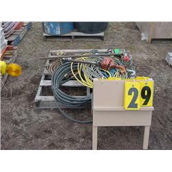 PALLET W/BARREL PUMPS/HOSES/TORCH SET/MISC