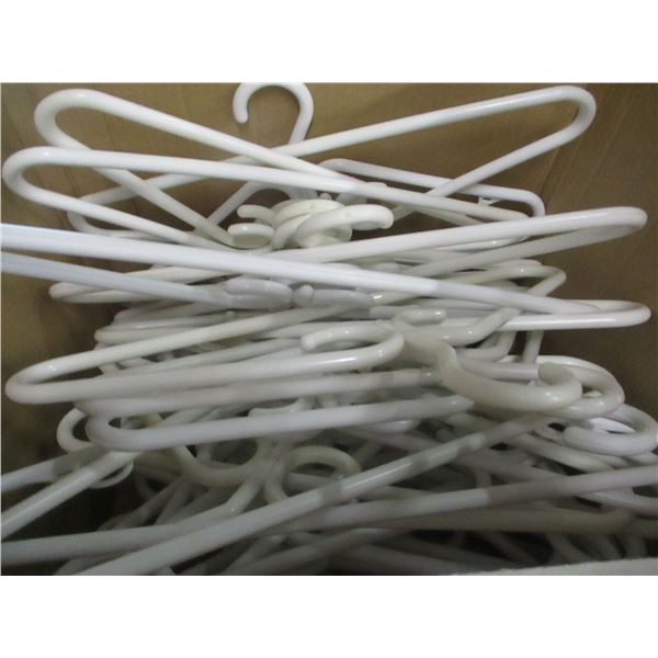 ESTATE:  BOX C/W HEAVY DUTY WHITE CLOTHES HANGERS