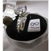 Image 4 : SILVERTONE ENGAGEMENT & WEDDING RING SET C/W ASSORTED STONES (SIZE 6.5)