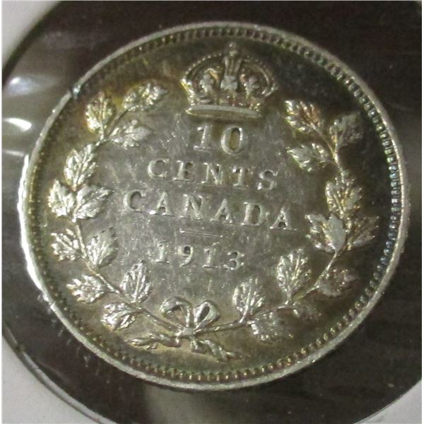 1913 (SMALL LEAVES) AU KING GEORGE V SILVER DIME