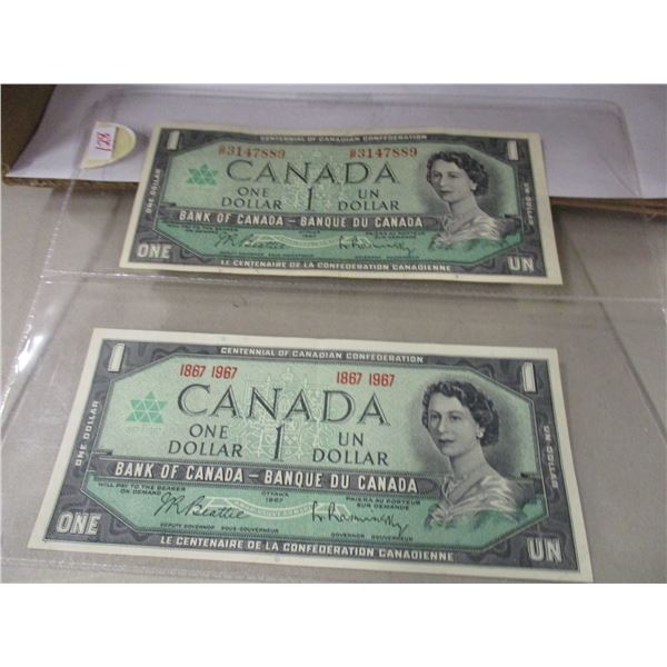 235 OF 2 CANADA CENTENNIAL $1 BILLS (WITH & WITHOUT SERIAL NUMBERS)