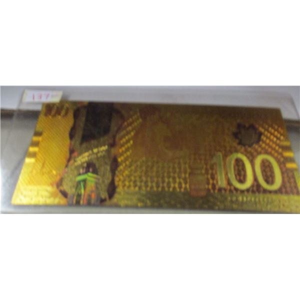 100 DOLLAR CANADA GOLD SHIELD BANK NOTE (NOT LEGAL TENDER)