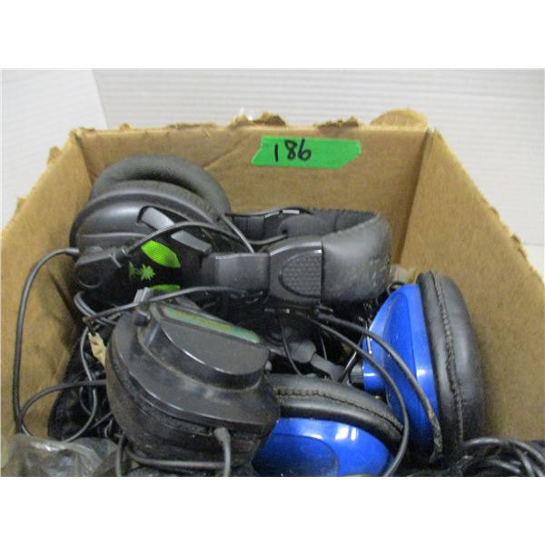 BOX C/W VARIOUS HEADPHONES