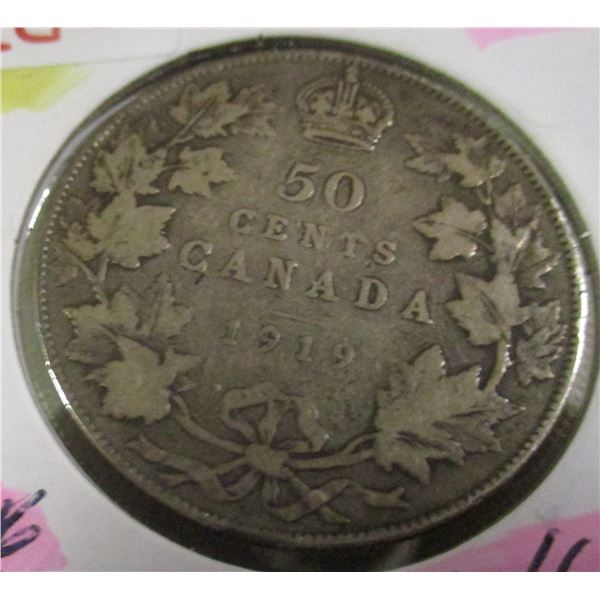 1919 CANADA KING GEORGE V SILVER HALF DOLLAR