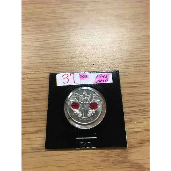 1945 - 2010 CANADA WORLD WAR REMEBRANCE COLORED POPPY QUARTER