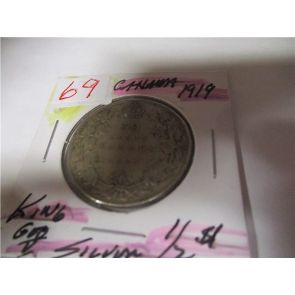 1919 KING GEORGE V CANADA SILVER HALF DOLLAR