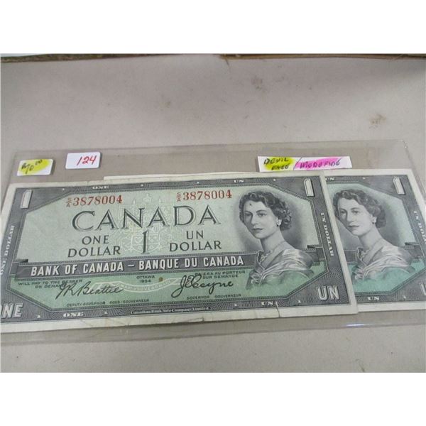 1954 DEVILS FACE & 1954 MODIFIED HAIR DOO SET OF CANADA $1 BILLS