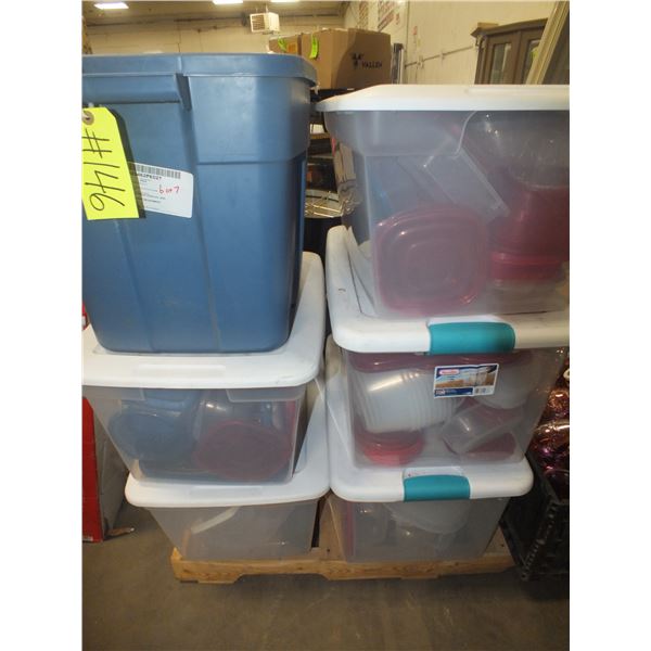 6 Totes Of Assorted Tupperware