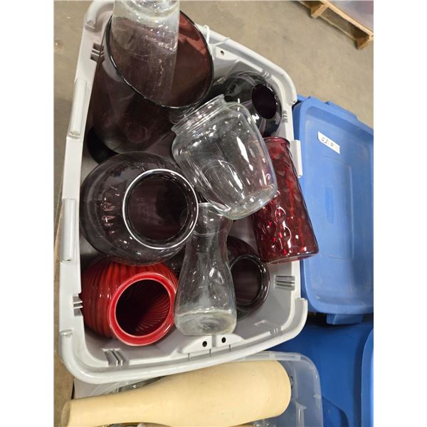 3 Totes Of assorted glassware & Vase's