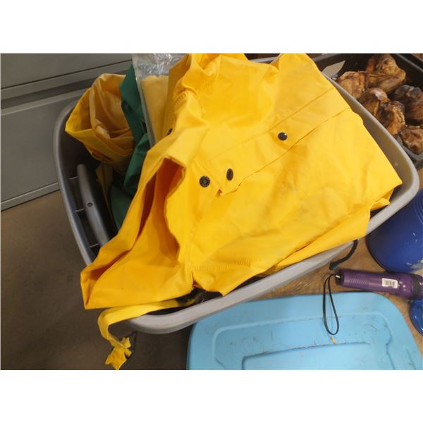 Tote Of Assorted Rain Gear & Camping Lights