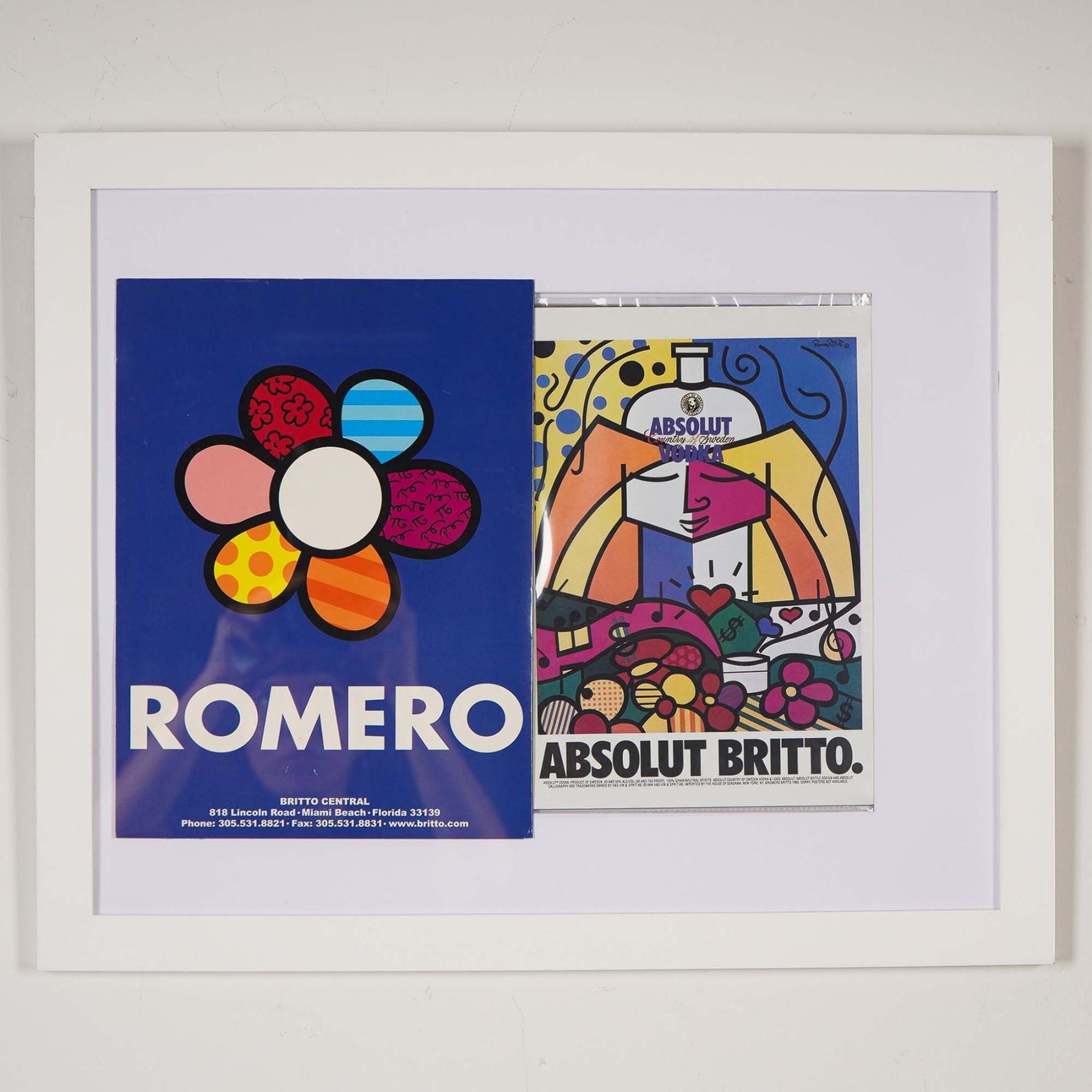 Framed Romero Britto Absolut Vodka Advertisment & Gallery Brochure