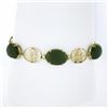 Vintage 14k Yellow Gold Oval Jade Chinese Open Work Symbol Letters Link Bracelet