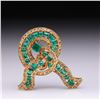 Vintage 18K Yellow Gold Ribbon Brooch with Emeralds & Diamonds