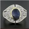 Vintage 14k TT Gold Cabochon Blue Star Sapphire w/ Round Diamond Cocktail Ring