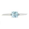 Vintage 14k White Gold Cushion Cut Blue Topaz & Diamond Unique Bar Pin Brooch