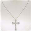 Image 4 : Large 14k White Gold 1.18 ctw Round Diamond Cross Pendant w/ 18" Fancy Link Chai