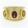 Image 4 : 14k Yellow Gold Oval Garnet Citrine Matte Finish Bead Work Wide Cigar Band Ring