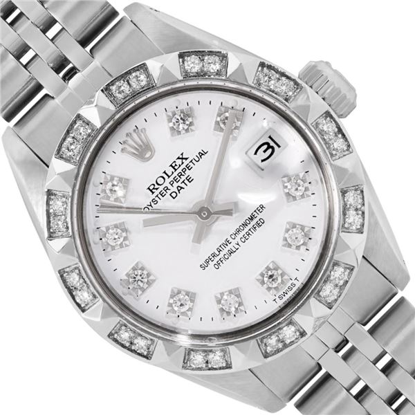 Rolex Ladies Stainless Steel Silver Diamond and 18K Gold Pyramid and Diamond Bez