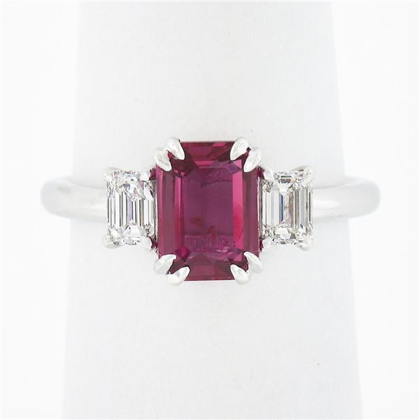 NEW Platinum 2.01 ctw GIA NO HEAT Pink Sapphire & Diamond 3 Stone Engagement Rin