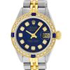 Rolex Ladies Quickset Two Tone Blue Diamond And Sapphire Datejust Wristwatch 26M