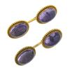 Men's Antique 14K Gold Oval Cabochon Bezel Amethyst Ball Bead Frame Cuff Links