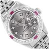 Rolex Ladies Stainless Steel Slate Gray Diamond And Ruby Date Wristwatch 26MM