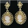 Image 2 : Vintage 14k Gold Fine Carved Shell Cameo W/ Twisted Wire Frame Dangle Earrings