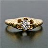 Image 2 : Antique Victorian 14K Gold.40 ctw Cushion Old Mine Diamond Belcher Solitaire Rin