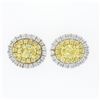 NEW 18K TT Gold 1.0 ctw Fancy Yellow & White Diamond Dual Halo Oval Stud Earring