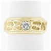 Image 8 : Vintage 14K Gold .28 ctw Round Pave Diamond Wide Nugget Finish Solitaire Band Ri