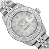 Rolex Ladies Stainless Steel Quickset Silver Index Diamond Bezel Date Watch With