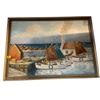 Image 1 : Vintage Thornoe Signed Original Oil On Canvas European Docked Boats Scene
