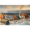 Image 2 : Vintage Thornoe Signed Original Oil On Canvas European Docked Boats Scene