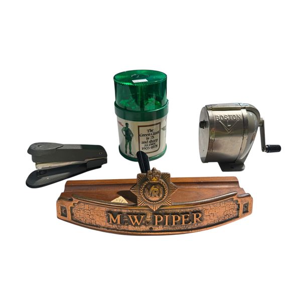 Vintage Stationeries: Green Giant Pencil Sharpener, Boston Pencil Sharpener, Pen Holder, & Stapler