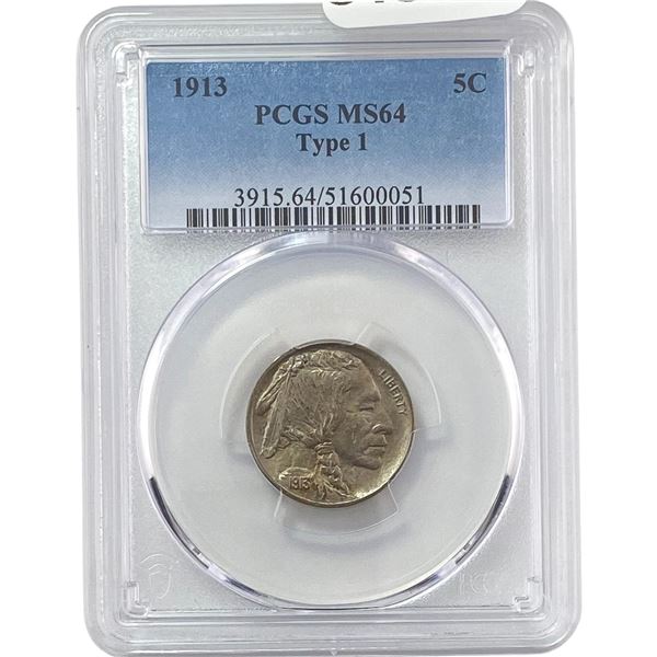 1913 T1 Buffalo Nickel PCGS MS64