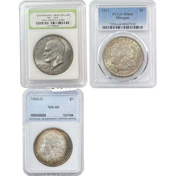 1883-1978 BU US Silver and Clad Dollar Set [3 Coins] PCGS/NNC/INB MS64-65