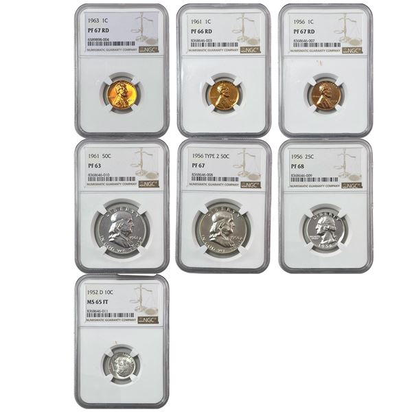 1952-1963 High Grade US MS and Proof US Coin Lot [7 Coins] NGC MS/PF63-68