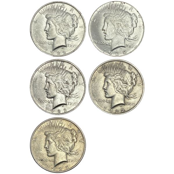 1922-1935 High Grade US SIlver Peace Dollar Lot [5 Coins]
