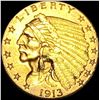 1913 Indian Head Gold Half Eagle $5 CHOICE AU