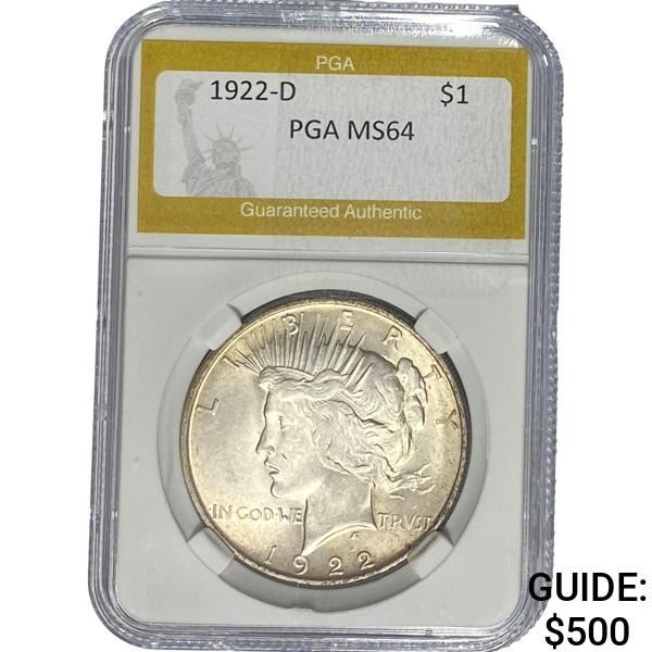1922-D Silver Peace Dollar PGA MS64