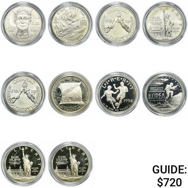 1986-2009 GEM BU/PF 1oz Silver Eagle Lot [10 Coins]