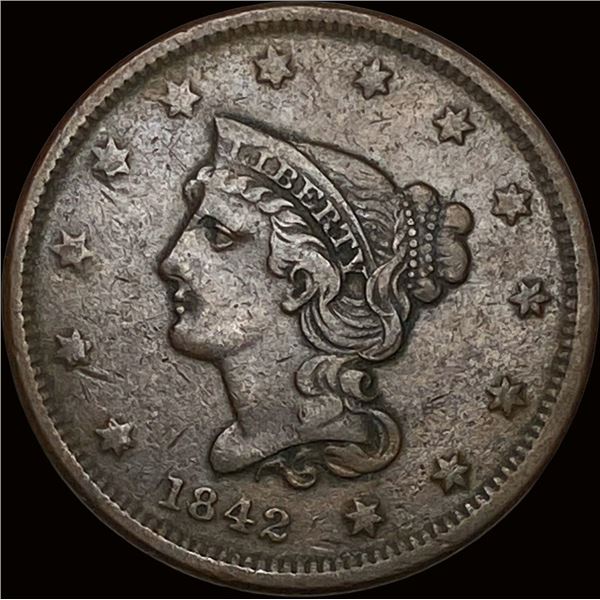 1842 Braided Hair Large Cent LIGHTLY CIRCULATED