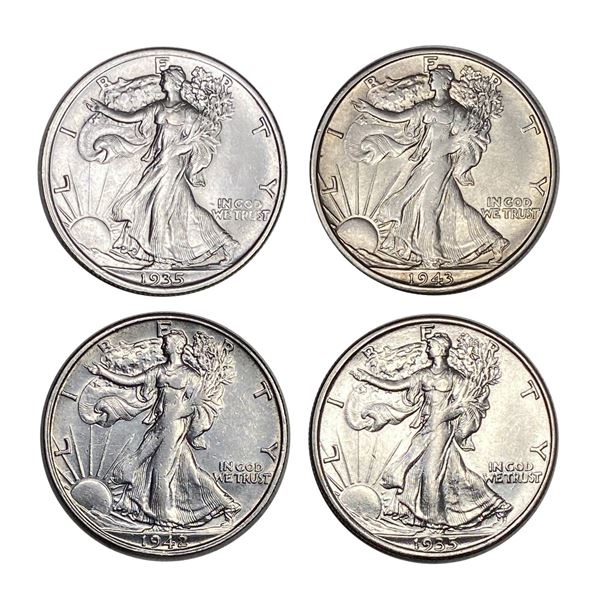 1935-1943 UNC Walking Liberty Half Dollar Lot [4 Coins]