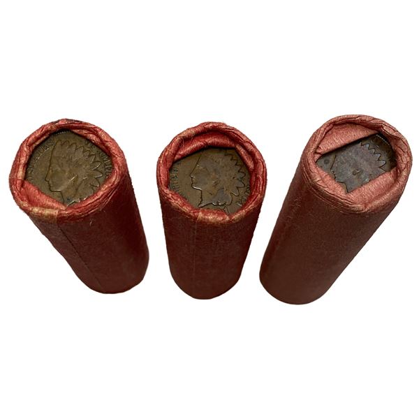 1865-1909 3 Varied Date Indian Head Cent Rolls [150 coins]