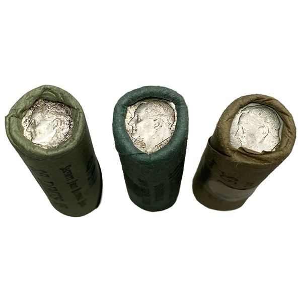 1959-D-1961-D 3 Rolls GEM BU Original Roosevelt Dime [150 Coins]