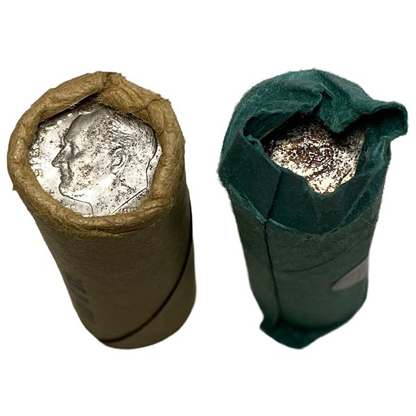 1955-S, 1963 2 GEM BU Original Roosevelt Dime Rolls [100 Coins]