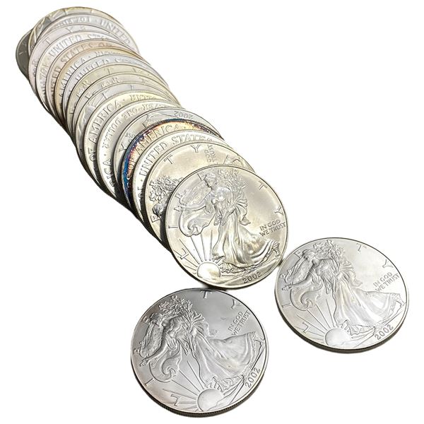 2002 GEM BU US Silver Eagle Roll [20 Coins]