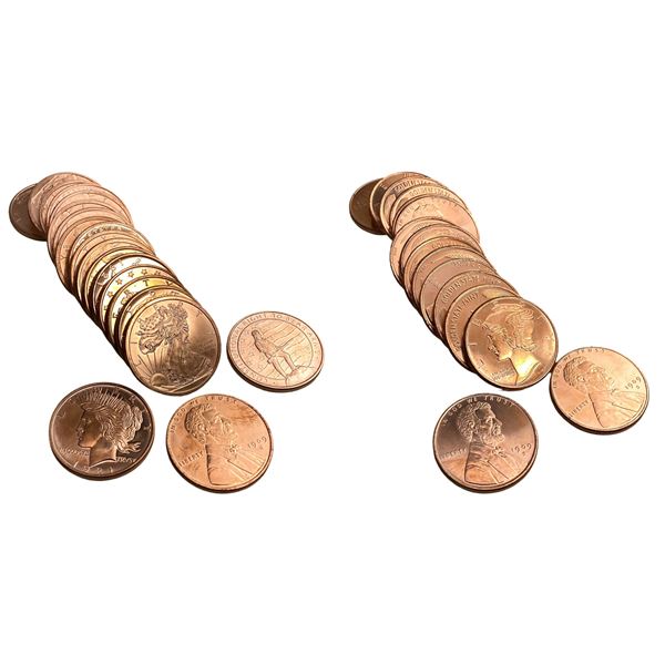 ND GEM BU Varied 1oz Copper Rounds Lot [35 Coins]