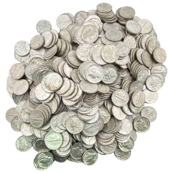 1940-1945 US Silver Mercury Dimes Lot [500 Coins]