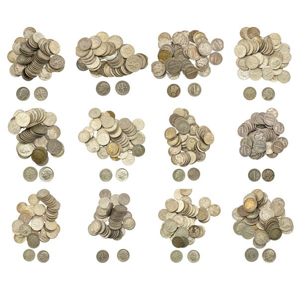 1916-1964 Silver Mercury and Rosev Dimes Lot [600 Coins]